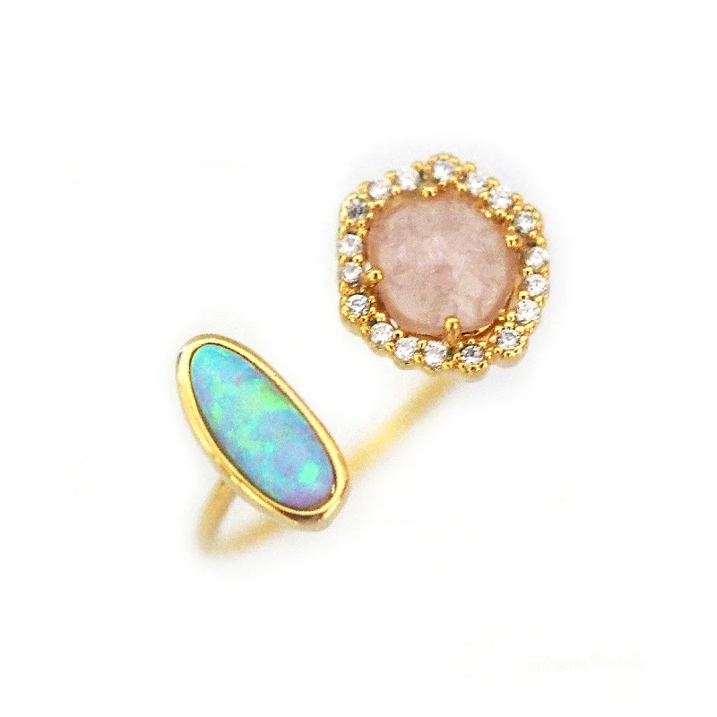 women minimalist rings -TAI  Adjustable Gold Ring With Opal Stone and Rose Crystal