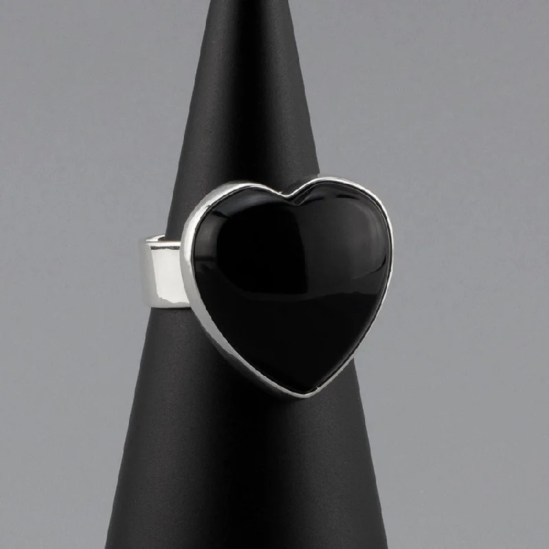 women gold engagement rings -Black Obsidian Heart Ring