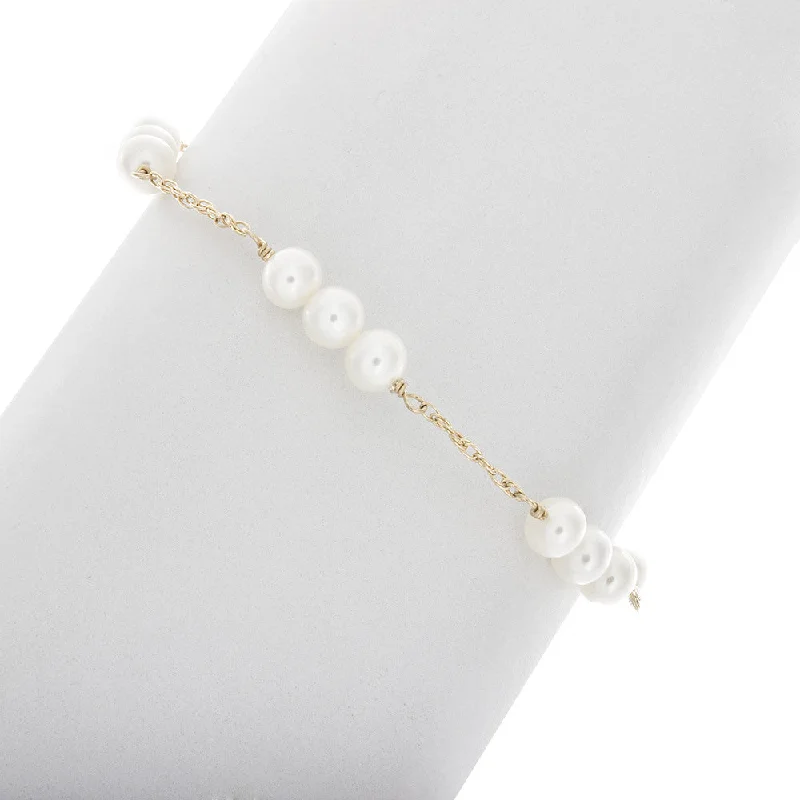 women personalized bracelets -3 Pearl Bar with Chain in Between Bracelet in 14k Gold Filled BR193