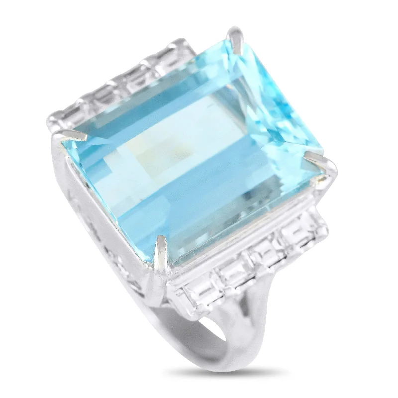 women eternity engagement rings -LB Exclusive Platinum 0.47ct Diamond and Aquamarine Ring MF05-112924