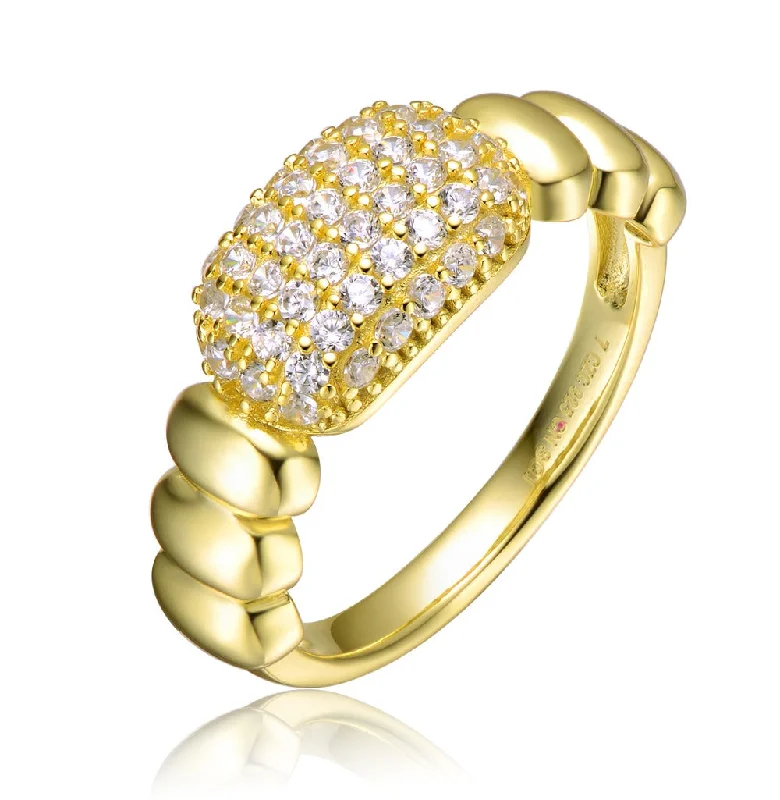 women vintage-style engagement rings -GV Sterling Silver 14k Yellow Gold Plated with Cubic Zirconia Pave Scalloped Ring