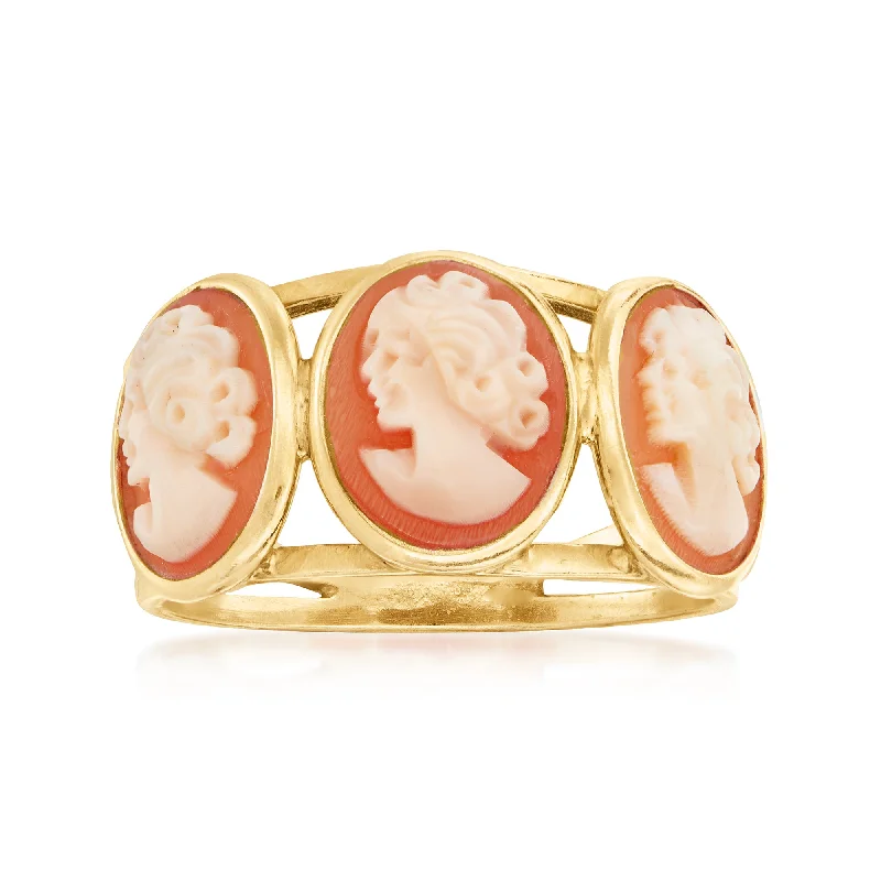 women romantic engagement rings -Ross-Simons Italian Orange Shell Cameo Ring in 18kt Gold Over Sterling