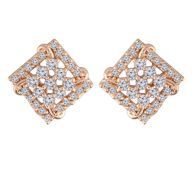 women oversized earrings -Etnico Stylish Latest Fashion Rose Gold Plated Cubic Zirconia American Diamoand Square Shape Stud Earrings For Women/Girls (E2887)