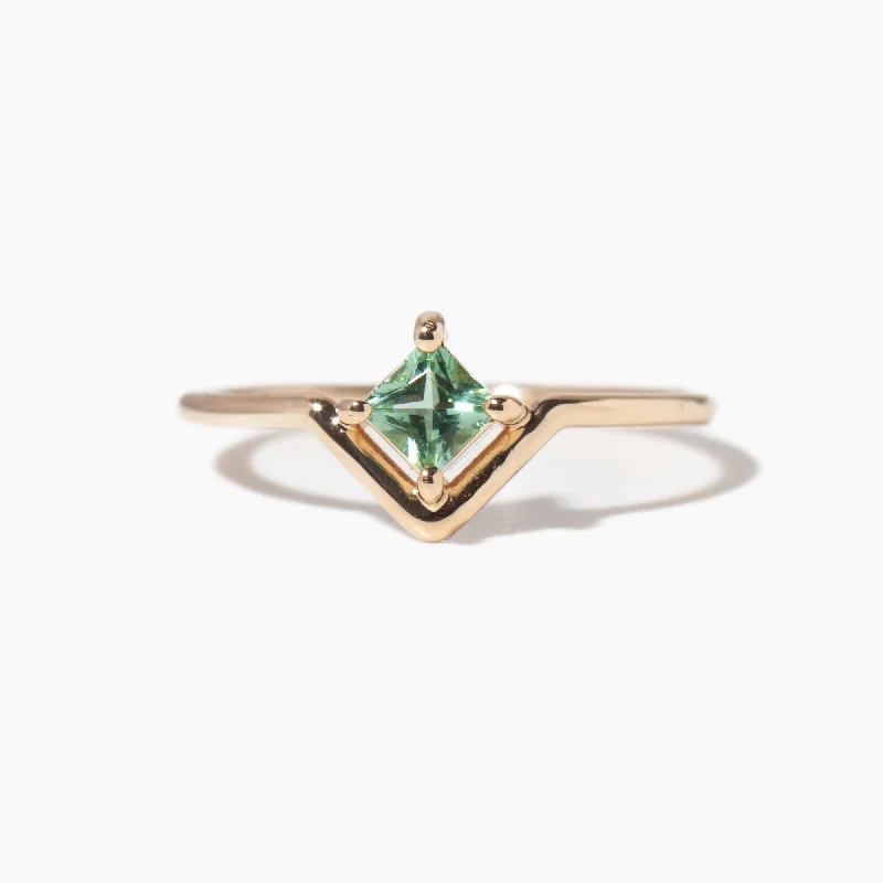 women wide wedding rings -Medium Princess Cut Seafoam Tourmaline Nestled Ring