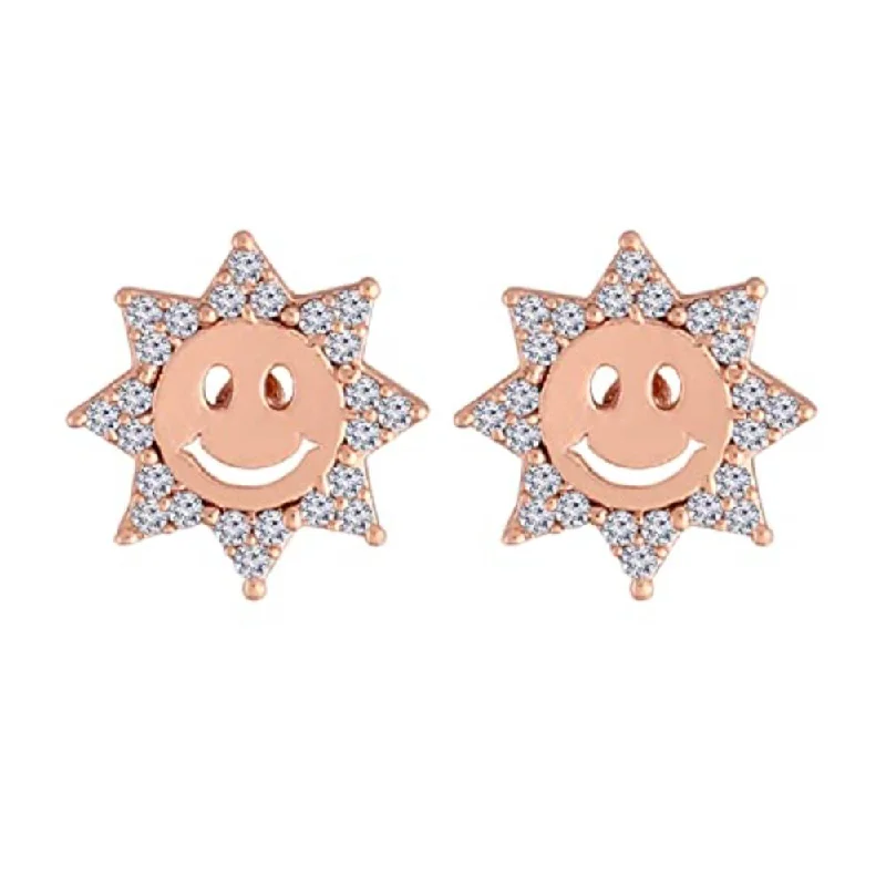 women butterfly earrings -Etnico Stylish Latest Fashion Rose Gold Plated Cubic Zirconia American Diamoand Smiley Face Stud Earrings For Women/Girls (E2896)