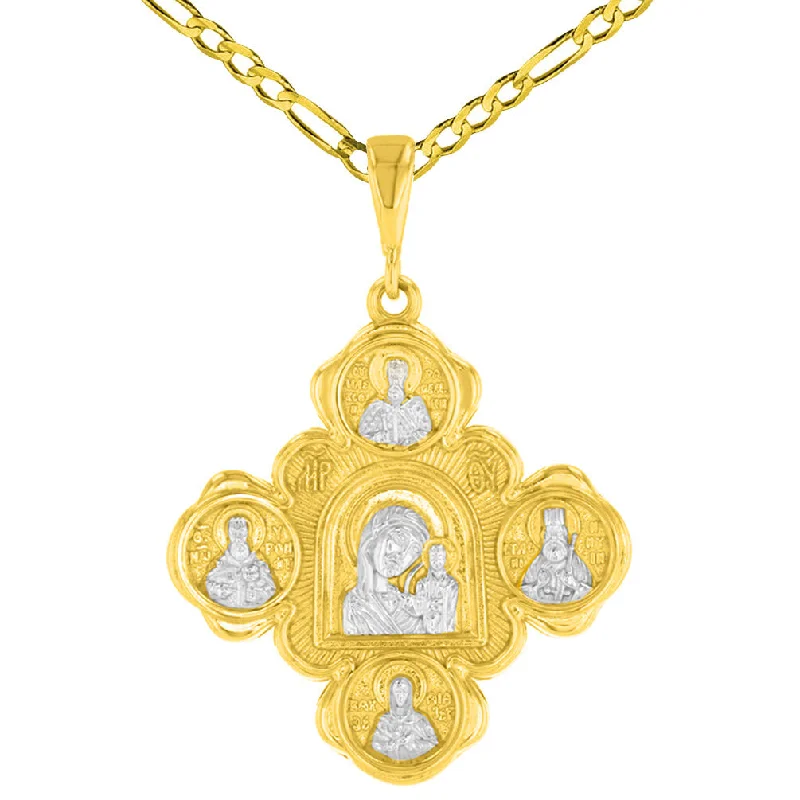 women elegant necklaces -14K Yellow Gold Mother of God Virgin Mary with Jesus & Saints Cross Pendant Necklace