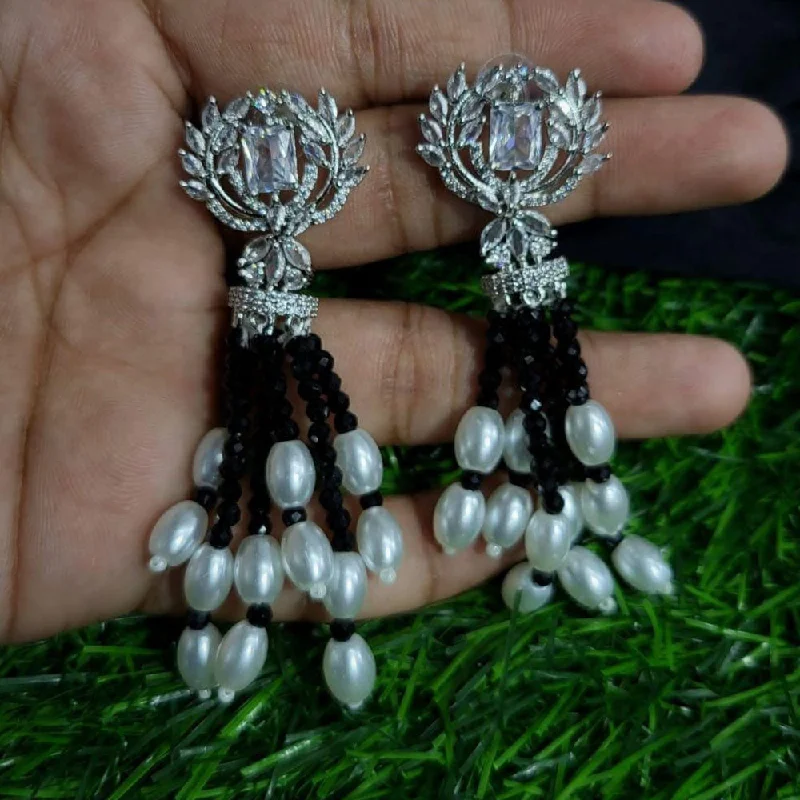 women rose gold earrings -Kavita Art Silver Plated AD And Pearls Dangler Earrings