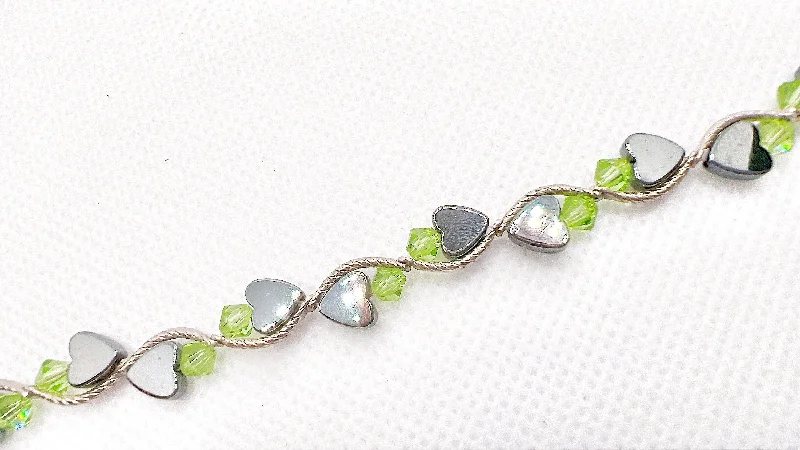 women engraved cuff bracelets -Peridot Heart Crystal Bracelet