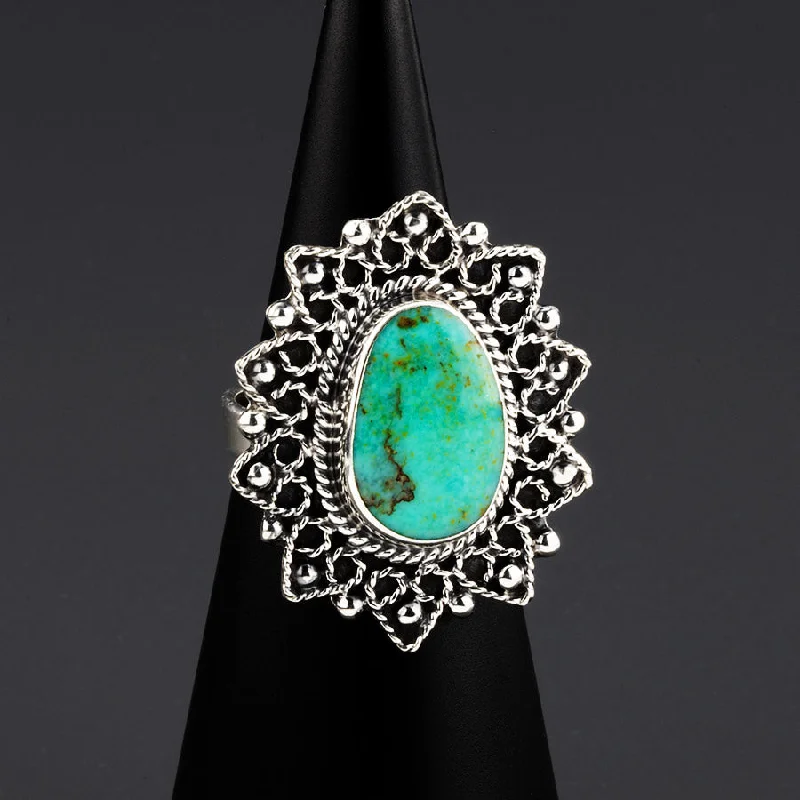 women unique wedding bands -Bohemian Radiance Turquoise Silver Ring