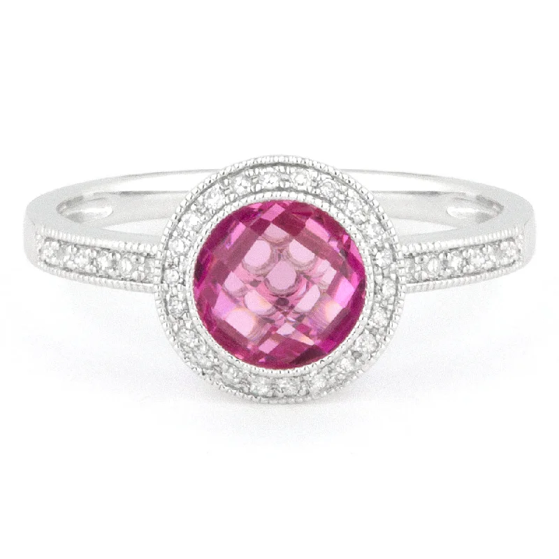 women affordable engagement rings -14K White Gold,created Pink Sapphire Ring