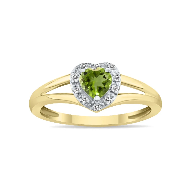 women halo diamond engagement rings -Heart Shape Peridot And Diamond Ring In 10K Yellow Gold