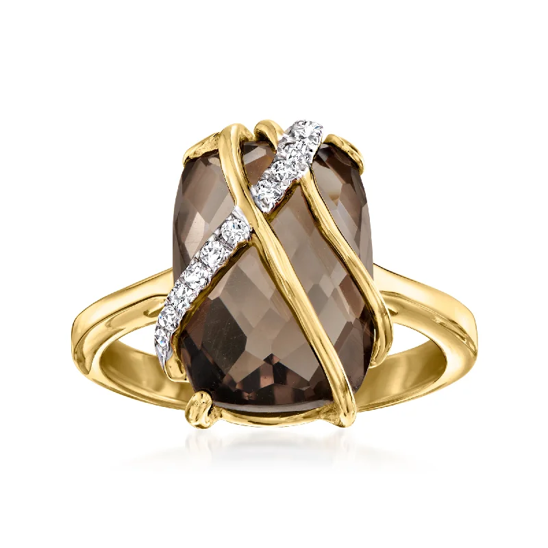 women classic solitaire diamond engagement rings -Ross-Simons Smoky Quartz and . White Zircon Ring in 18kt Gold Over Sterling