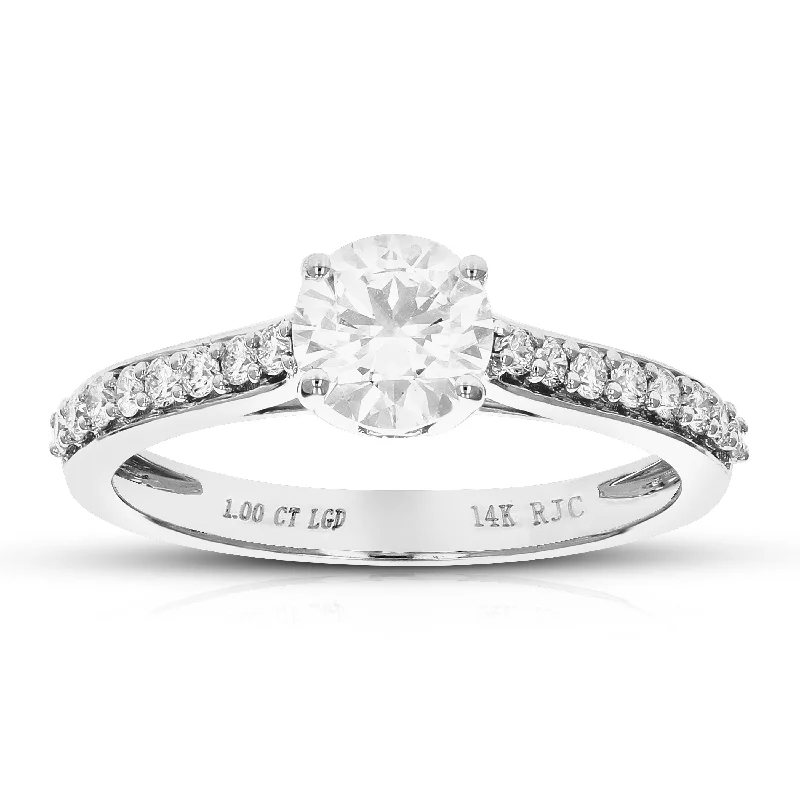 women eternity engagement rings -1 cttw Round Lab Grown Diamond Engagement Ring 17 Stones 14K White Gold Prong Set 3/4 Inch