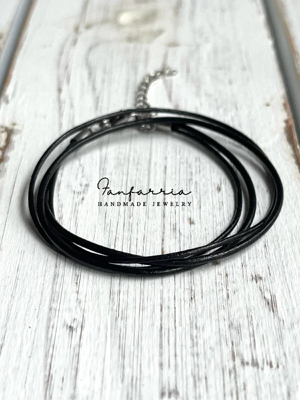 women gemstone bangles -Black Wrap Leather Bracelet