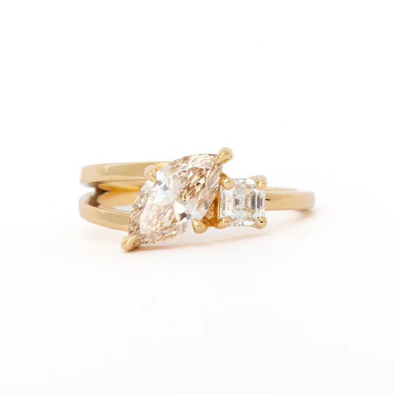 women wide wedding rings -1.02 ct Champagne Marquise & White Asscher Diamond Maisonette Ring