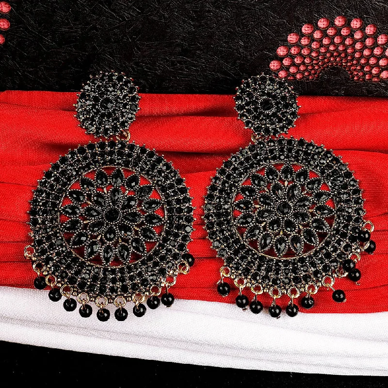 women stacked earrings -Subhag Alankar Black Gola Stone earrings for Girls and Women, Alloy Chandbali Earring