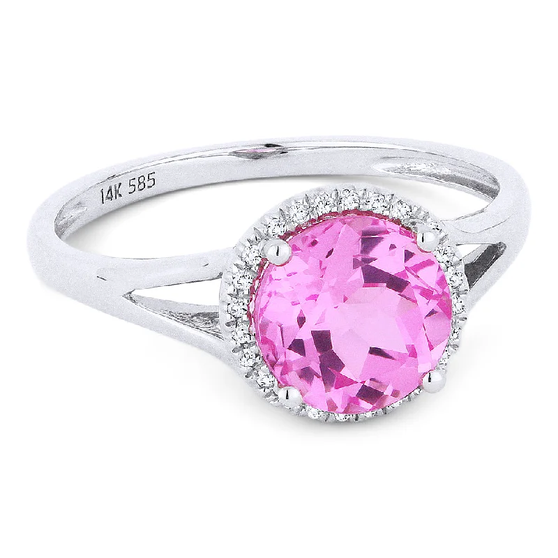 women modern engagement rings -14K White Gold,created Pink Sapphire Ring