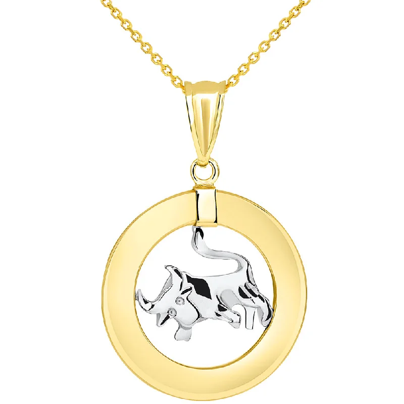 women crystal pendant necklaces -14k Two Tone Gold Open Circle Taurus Zodiac Sign Pendant Necklace