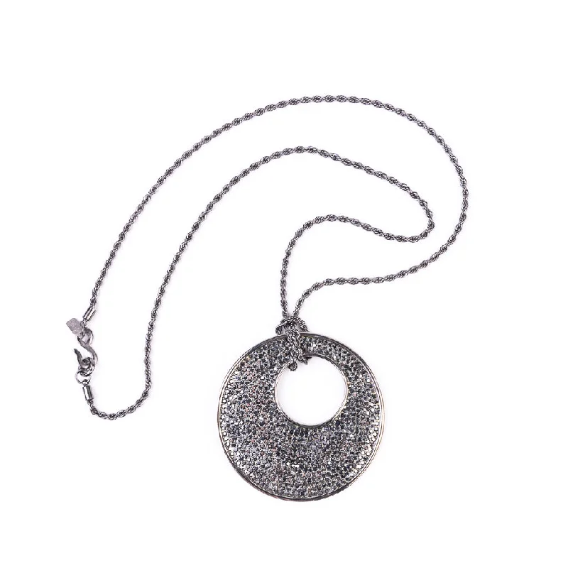 women minimalist gold necklaces -Hematite Pave Disc Necklace