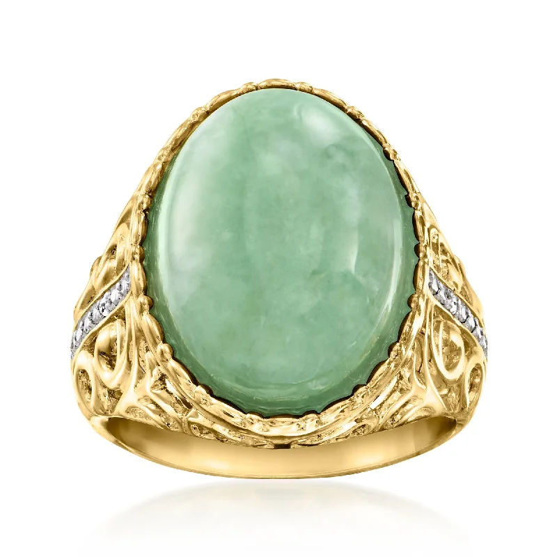 women gold engagement rings -Ross-Simons Jade Ring With Diamond Accents in 18kt Gold Over Sterling