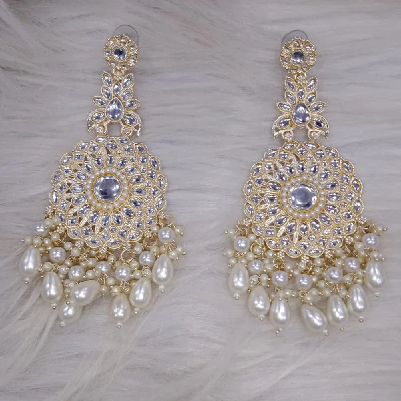 women gold-plated earrings -SNERA Gold Plated Kundan Stone And Pearl Dangler Earrings