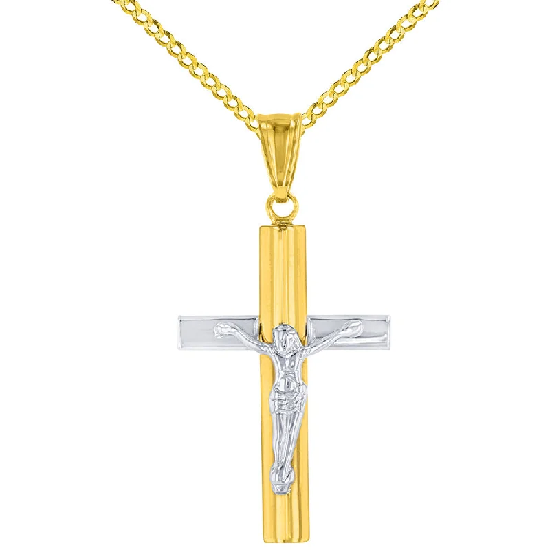 women eco-friendly necklaces -14K Yellow Gold & White Gold Passion Cross Crucifix Pendant Necklace