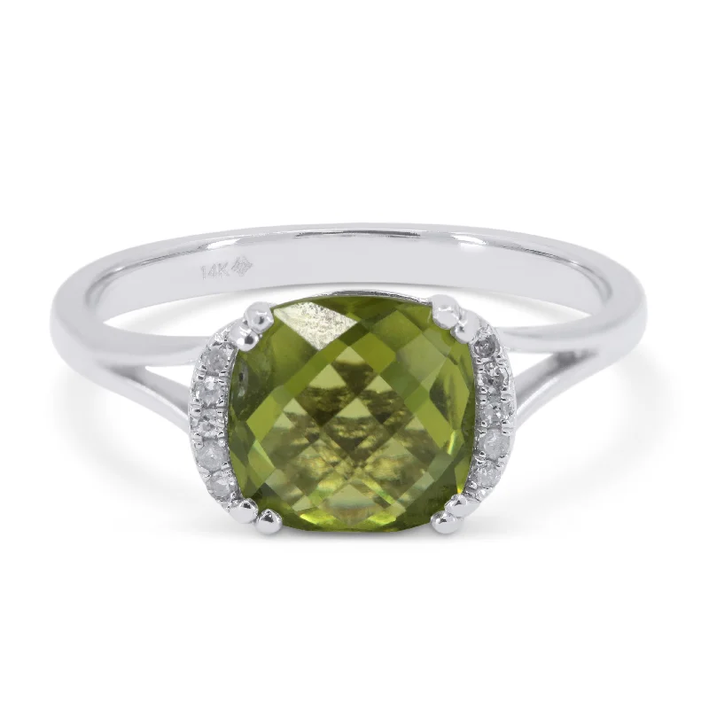 women engraved wedding bands -14K White Gold,peridot Ring