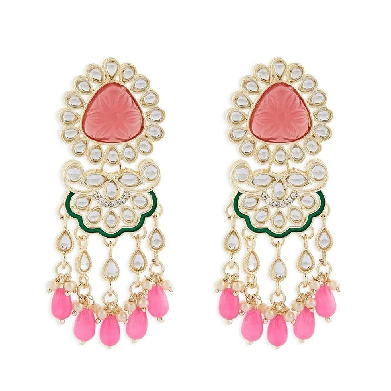 women mismatched earrings -Midas Touch Gold Plated Kundan Stone And Pearls Dangler Earrings