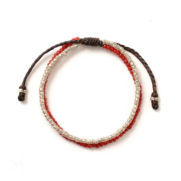 women silver bangles -PHADUA / Two strands waxed cord bracelet (white heart/silver)