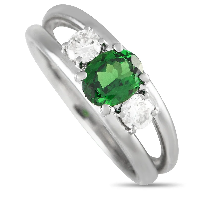 women birthstone rings for engagement -LB Exclusive Platinum 0.31ct Diamond and Tsavorite Three-Stone Ring MF02-120224