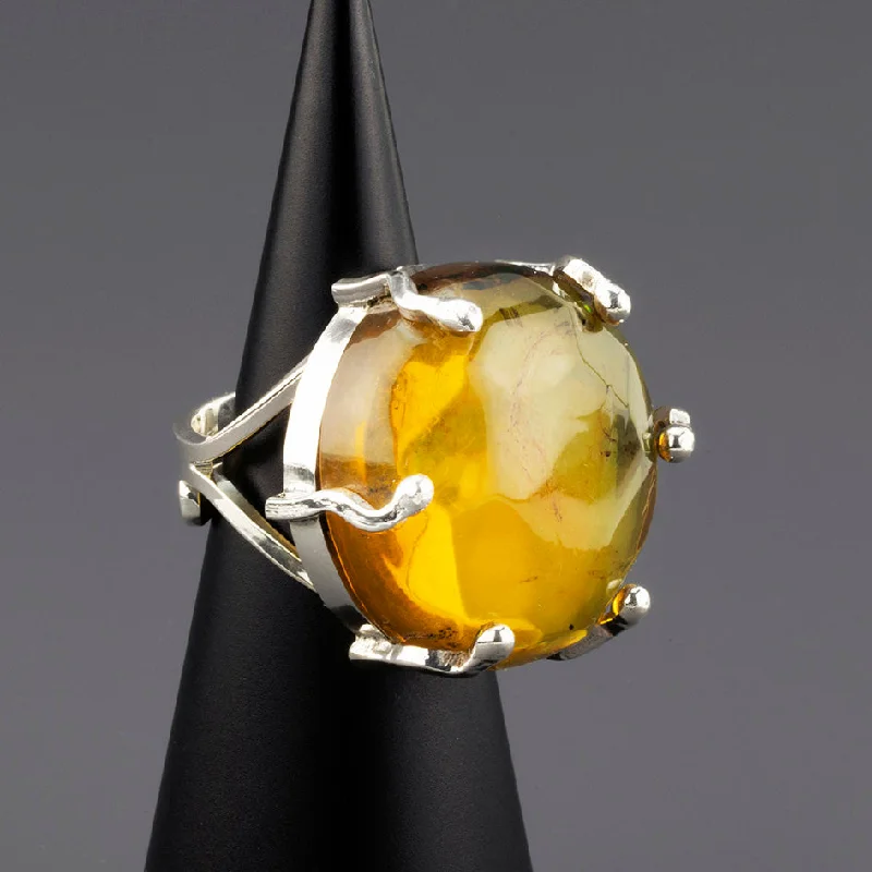 women eternity engagement rings -Large Silver and Amber Prong Ring