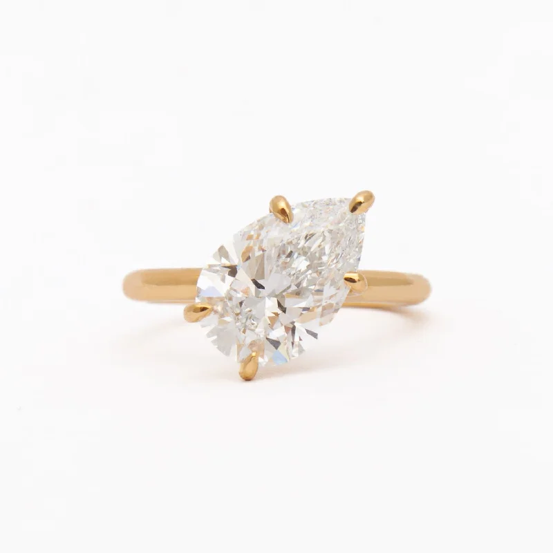 women birthstone engagement rings -3.13 ct Tilted Lab-Grown Pear Diamond Vault Ring