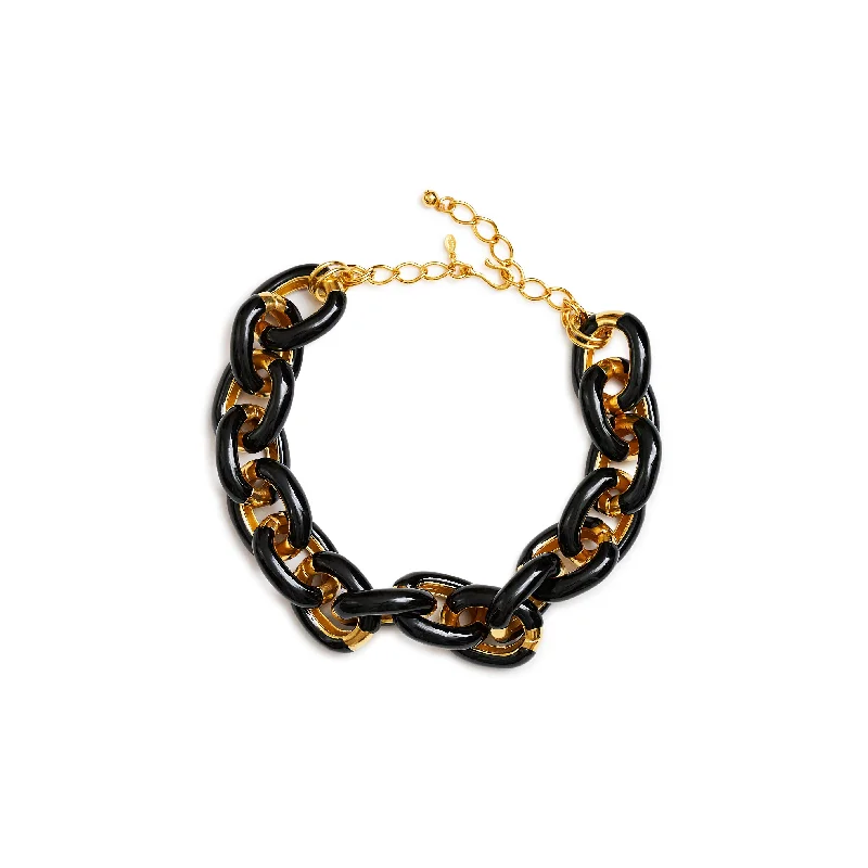 women minimalist pendant necklaces -Polished Gold & Black Enamel Link Necklace