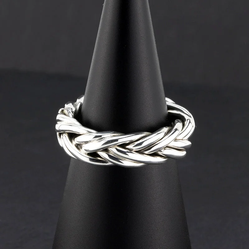 women silver rings -Chunky Silver Braided Band Ring