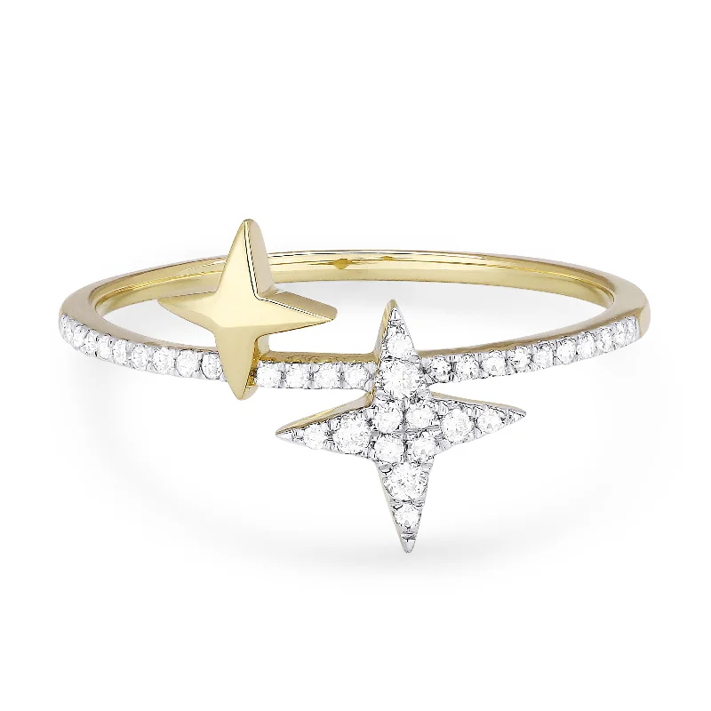 women stackable engagement rings -14K Yellow Gold,white Diamond Ring