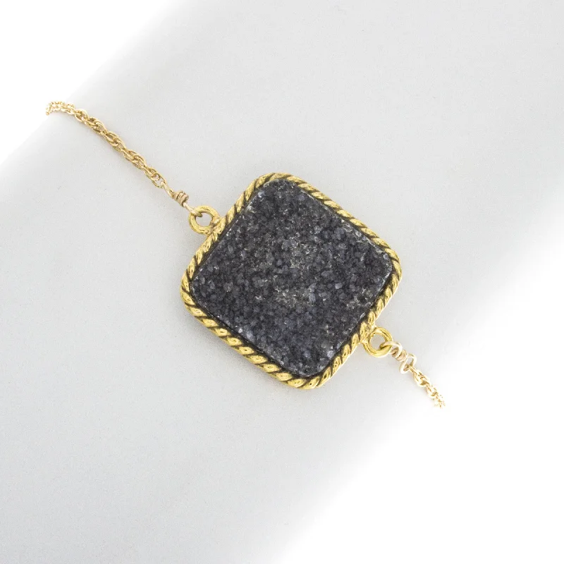 women large bangles -Large Square Rope Black Druzy Bezel Bracelet BR224