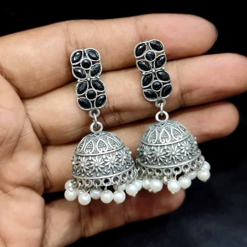 women ear cuff earrings -Manisha Jewellery Oxidised Plated Crystal Stone Jhumki Earrings