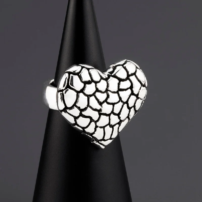 women cocktail rings -Chunky Silver Textured Heart Ring