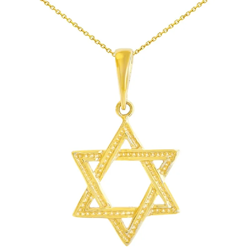 women emerald necklaces -Solid 14K Yellow Gold Textured Jewish Star of David Charm Pendant with Chain Necklace