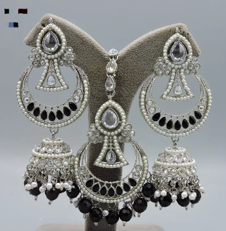 women colorful hoop earrings -Hira Collection Silver Plated Crystal Stone And Pearls Earring With Maangtikka