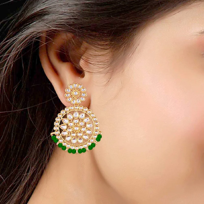 women ear cuff earrings -Etnico 18K Gold Plated Chandbali Earrings Glided With Kundans For Women/Girls (E2462G)