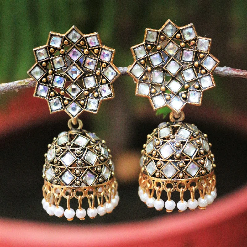 women pearl stud earrings -H K Fashion  Oxidised Gold Plated Austrian Stone Jhumki Earrings