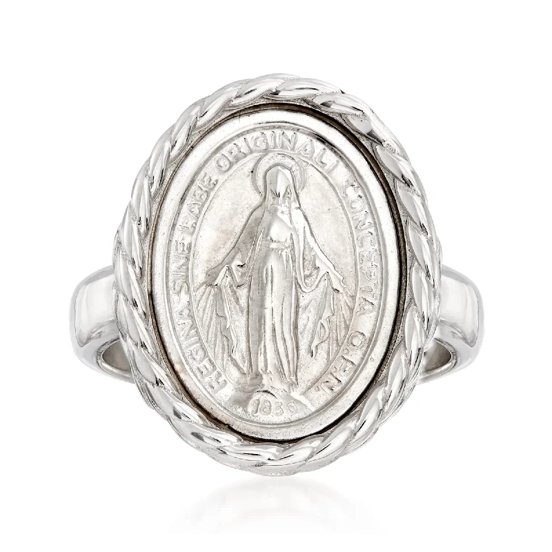 women birthstone rings for engagement -Ross-Simons Italian Sterling Silver Miraculous Medal Oval Ring