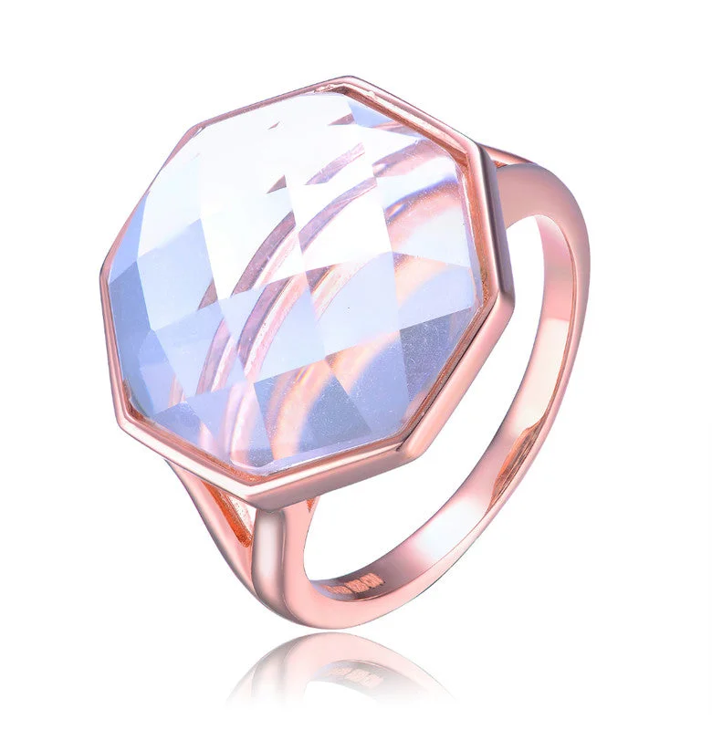 women pear-shaped engagement rings -GENEVIVE Sterling Silver Rose Gold Plated White Quarz Cubic Zirconia Cocktail Ring