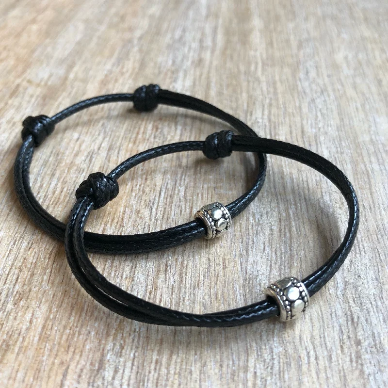 women statement bangles -Osceola Set, Couples Bracelets, Black Waxed Cord Bracelets, His and hers Bracelets, Tube Bracelets, Matching Bracelets, Set of 2  WC001417