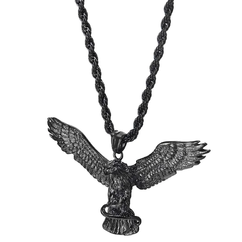 women pearl pendant necklaces -Mens Womens Vintage Flying Eagle Grabbing Snake Pendant Necklace Stainless Steel, 30 in Wheat Chain