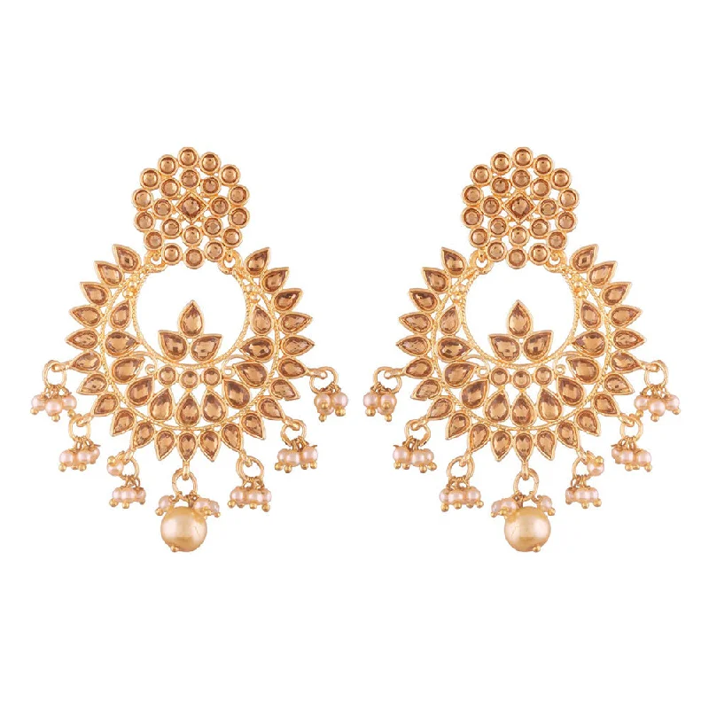 women art deco stud earrings -Etnico Traditional Gold Plated Chandbali Earrings Encased With Faux Kundans For Women/Girls (E2496FL)