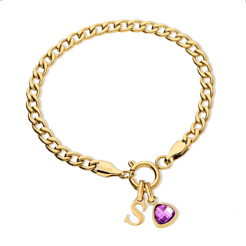 women multi-strand bracelets -Letter & birthstone bracelet gold