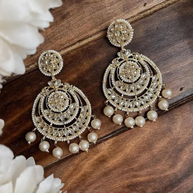 women vintage-style earrings -SNERA Gold Plated Kundan Stone And Pearl Dangler Earrings