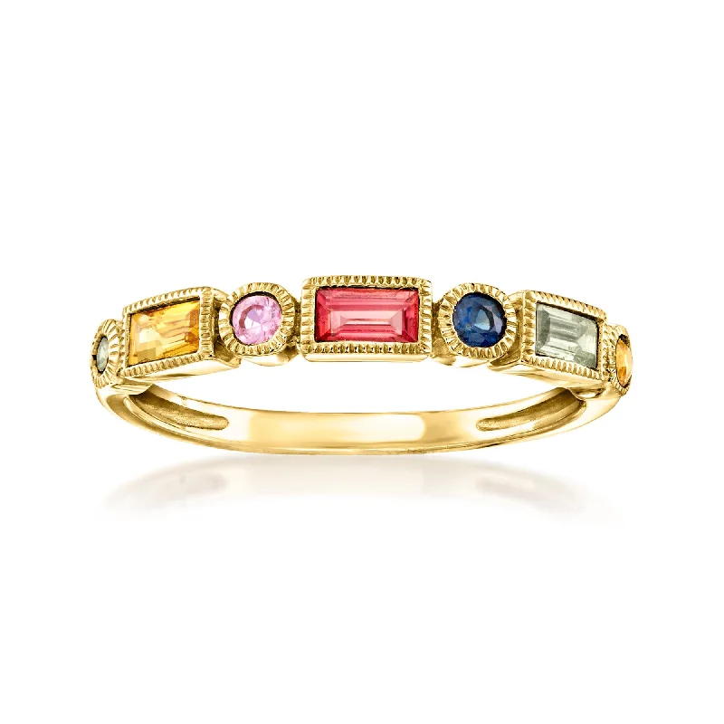 women double band engagement rings -Ross-Simons Multicolored Sapphire Ring in 14kt Yellow Gold